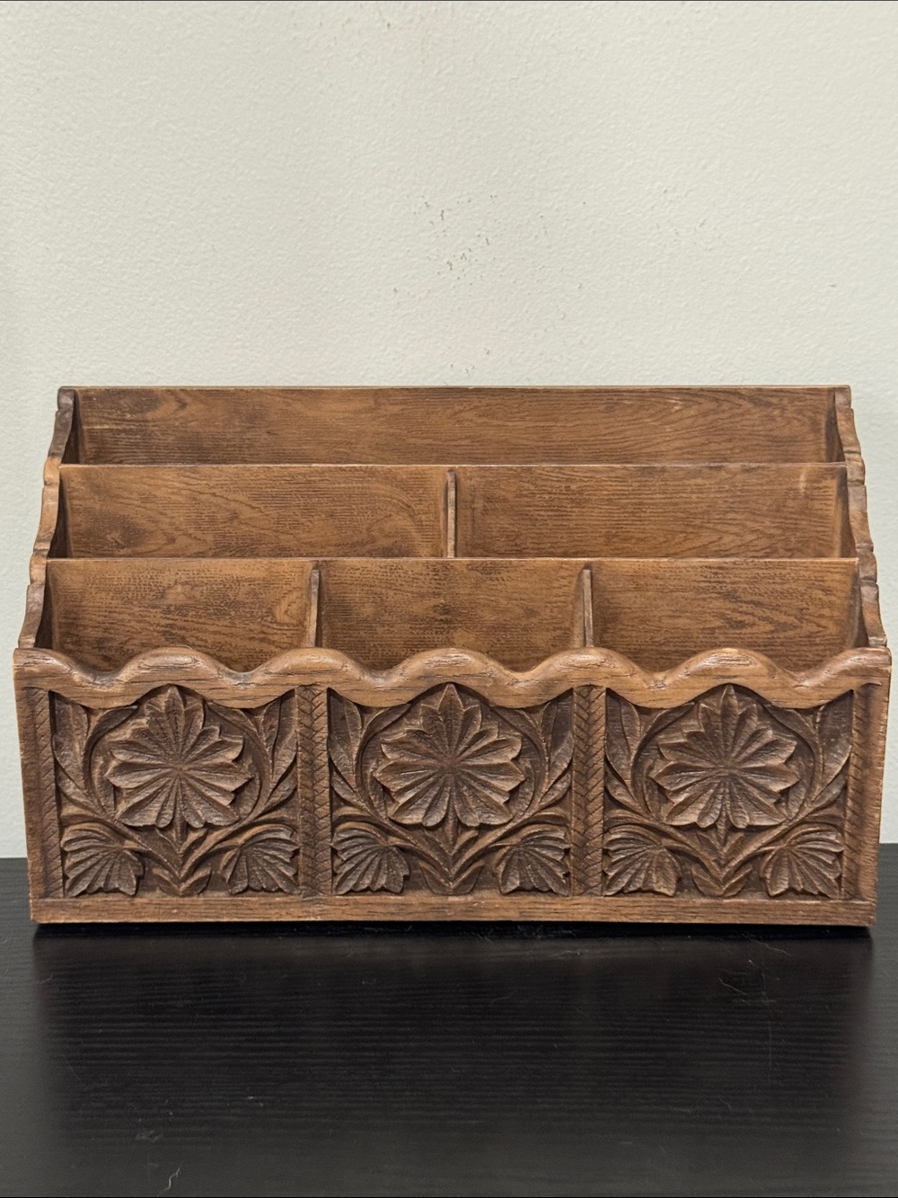 LERNER Vintage 1970s Faux Wood Desk Organizer Brown